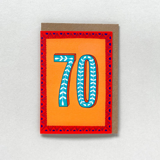Happy 70th Birthday Greetings Card - Yellow & Red