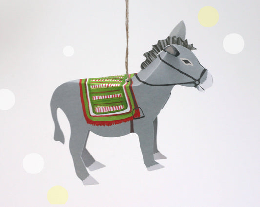 Donkey Christmas Card/Decoration in Green and Red