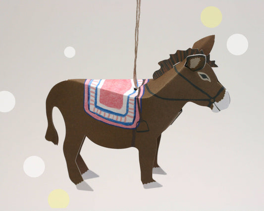 Donkey Christmas Card/Decoration in Pink and Brown