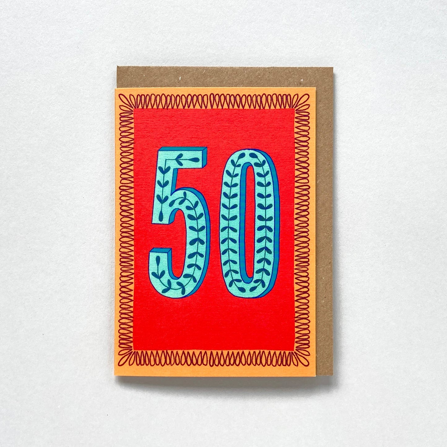 Happy 50th Birthday Greetings Card in Red
