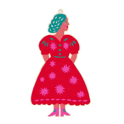 Woman In Dress Printed Wooden Decoration