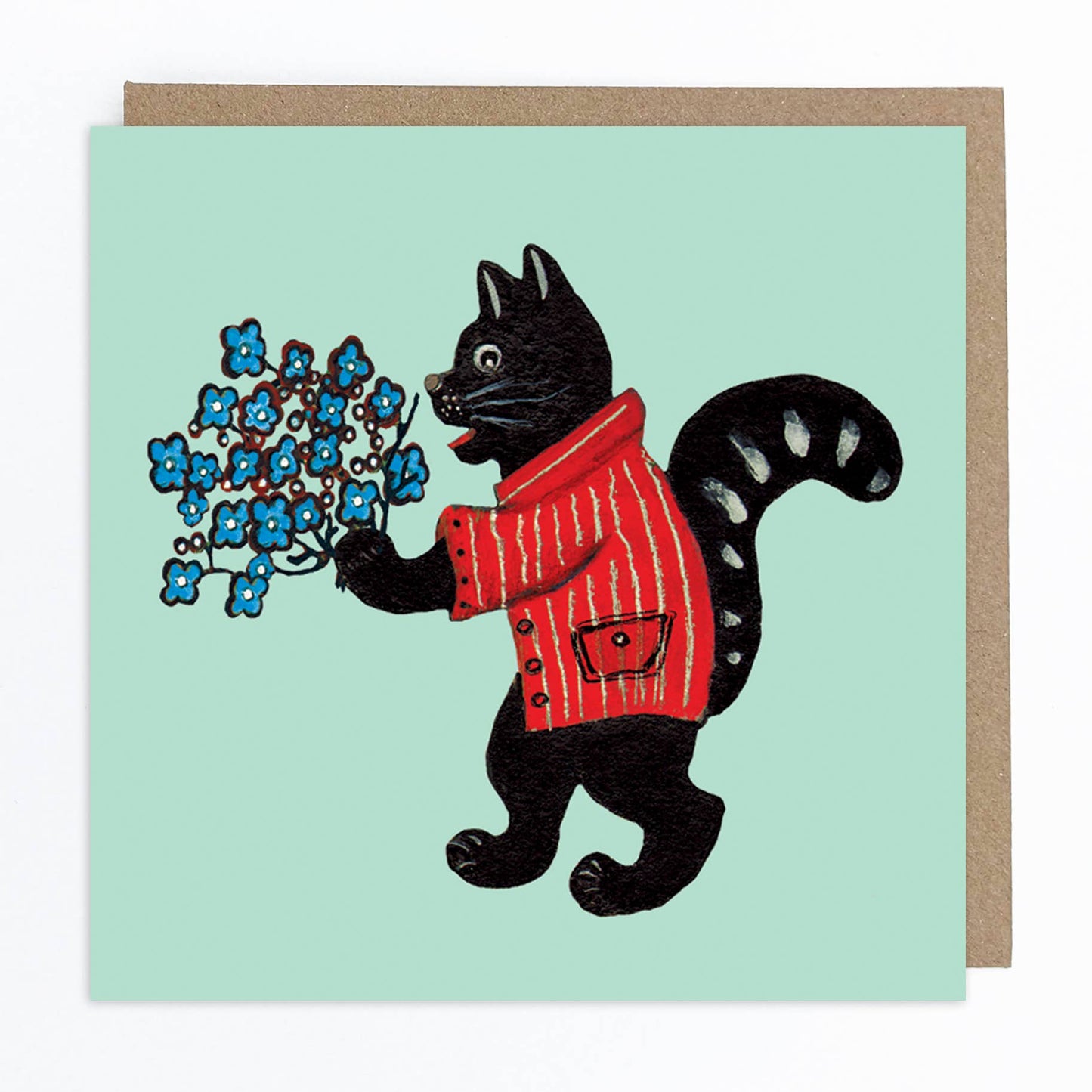 Black Cat with Forget-Me-Nots Greeting Card