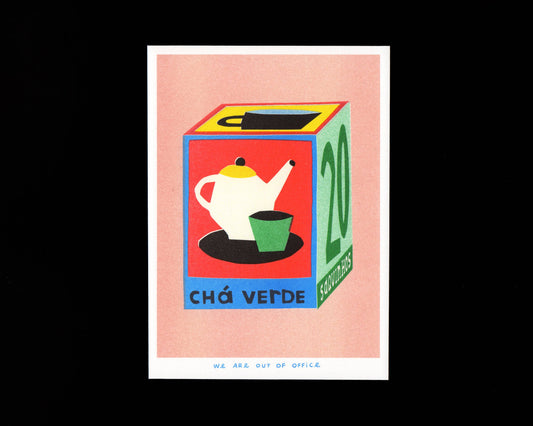 A risograph print of a box of 20 bags of tea